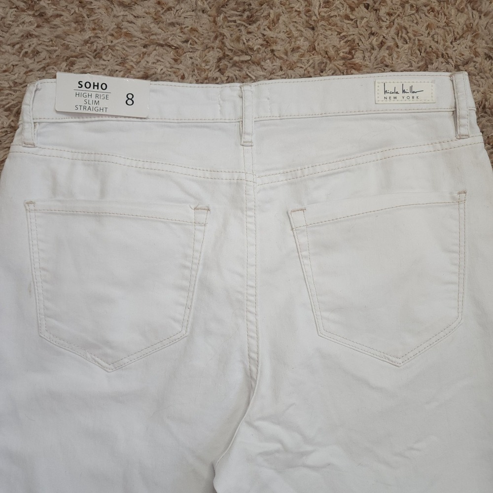 Nicole Miller Soho Slim Straight Jeans Womens 8 White High Rise Stretch Denim - Picture 12 of 12